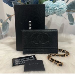 CHANEL Timeless CC Caviar Leather Trifold Wallet w/ COA, Box & Cards